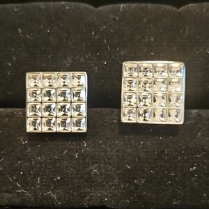 Square Silver Crystal Embellished Cufflinks